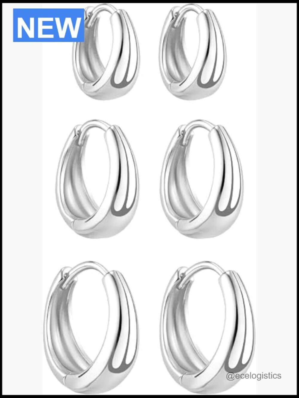 3 Pair Chunky Huggie Hoop Earring Set Mini Silver Gold Tone Non Tarnish